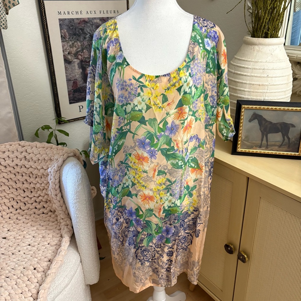 JOHNNY WAS Floral sheer Tunic‎ Size Large